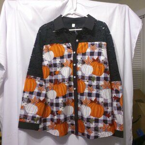 Unbranded Womens Fall Pumpkin Halloween Long Sleeve Lace Button Casual Shirt XL